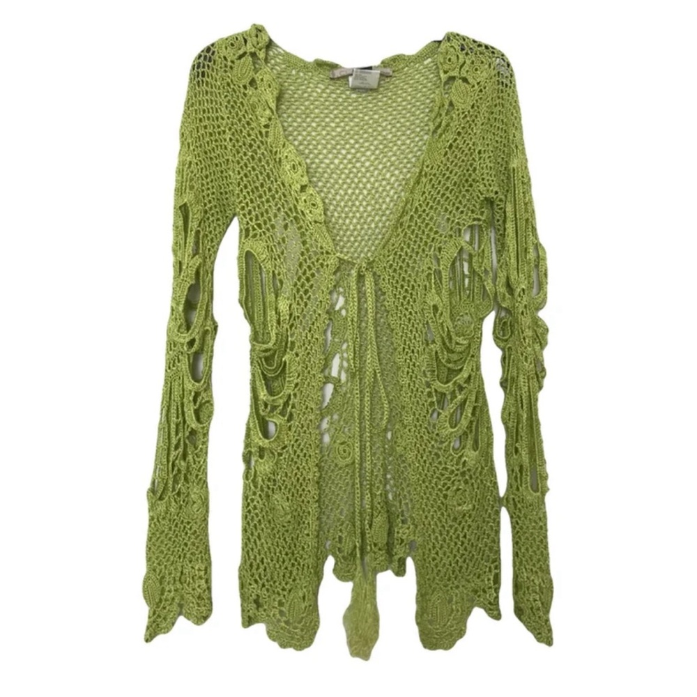 Roberto Cavalli crochet knit green flower cardigan